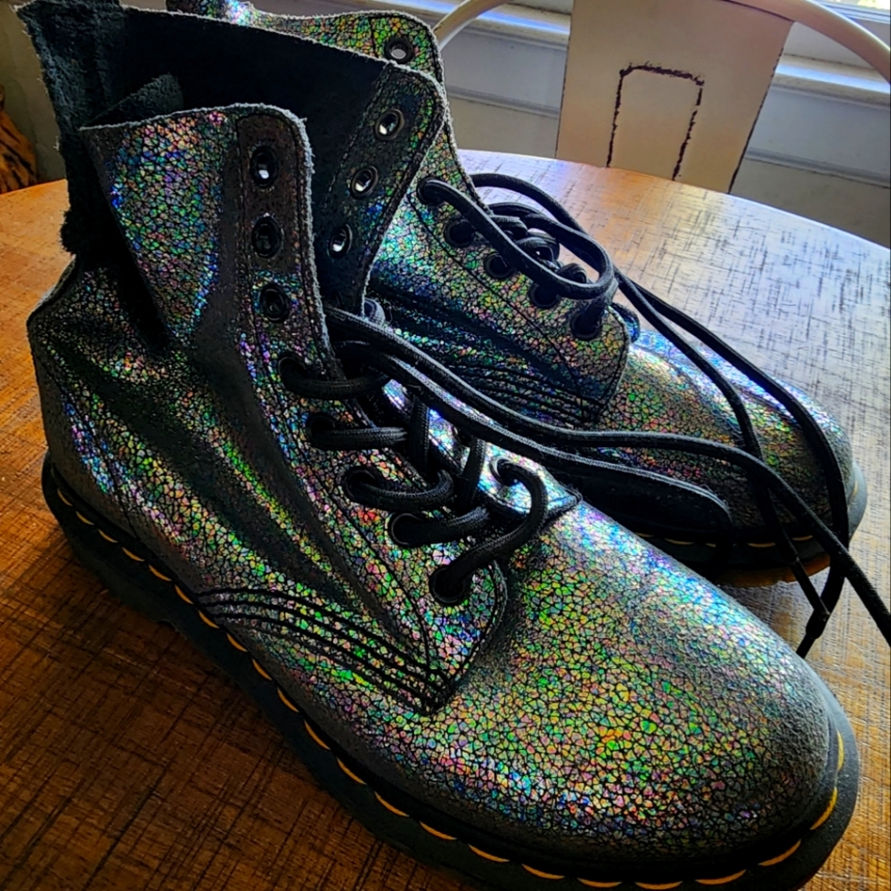 Doc Martens Pascal dark glittery boots sz 7 There is a rip on right ankle (pictu